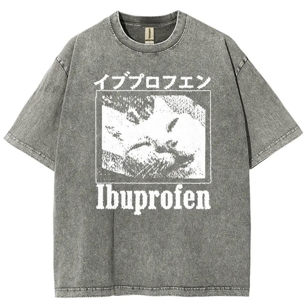Men's 100% Cotton Vintage Graphic T-Shirt - Retro Noise Grain Stippled Texture, Square Box Frame Sleepy Cat Portrait, Pre-Shrunken Multi-Size (Up to 3XL) Summer Casual Oversized Round Neck Top, Graphic Shirts, Men's Clothing